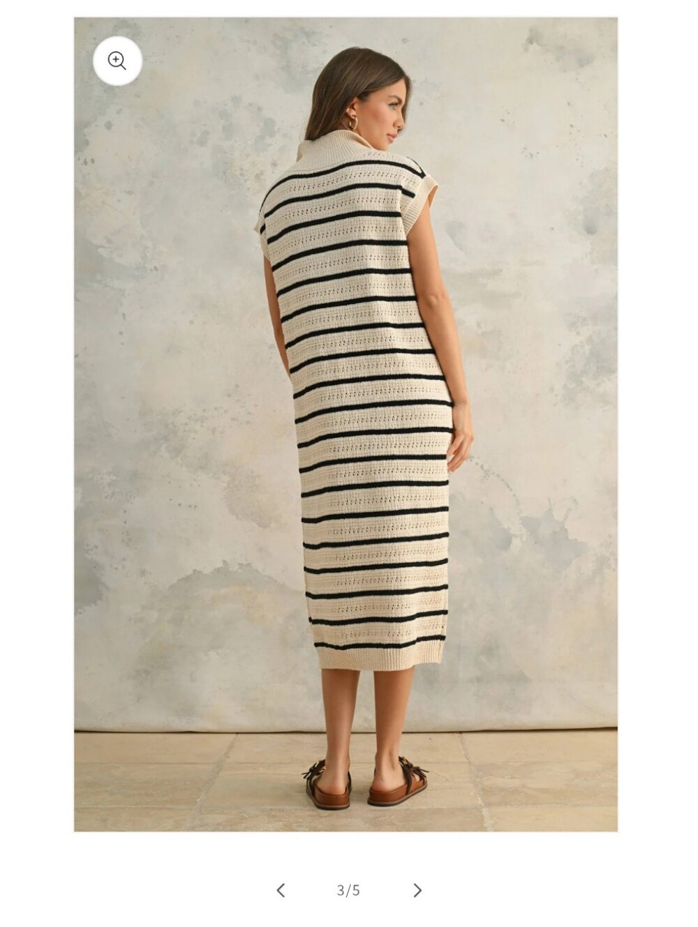 NWT Miou Muse Striped Crochet Collared Midi Dress - Cream & Black - Picture 3 of 4